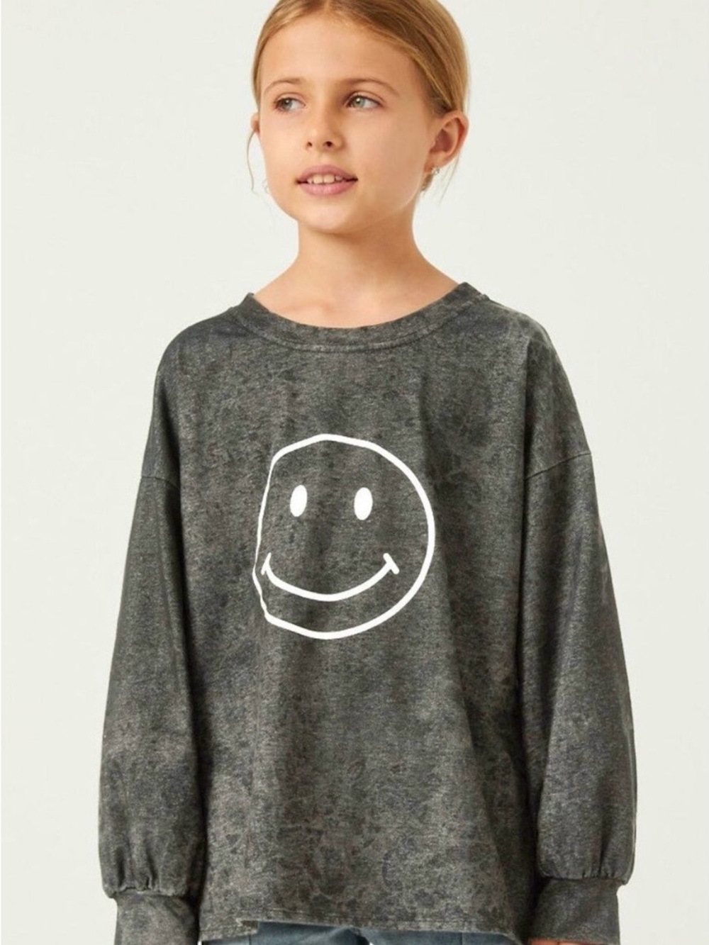Hayden Charcoal Pullover with White Smiley Graphic